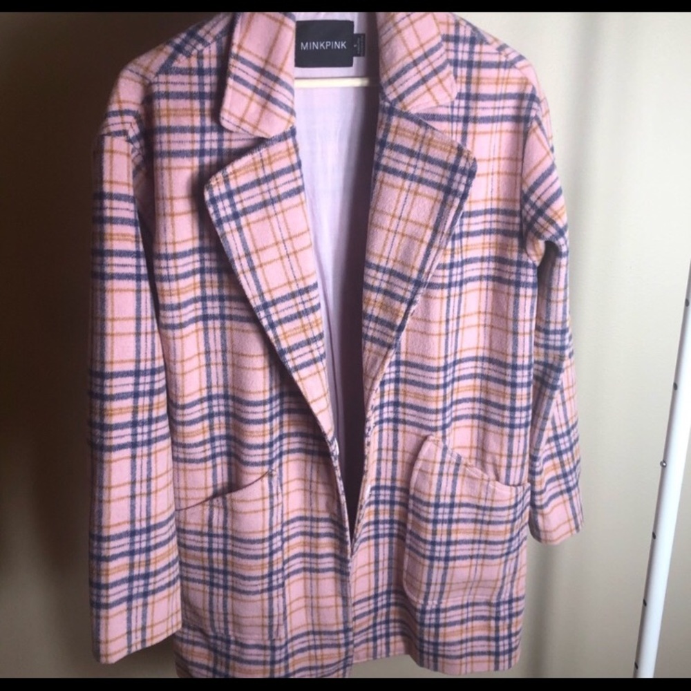 Super cute mink pink plaid coat